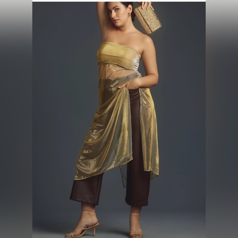 Anthropologie Strapless Sheer Metallic Top